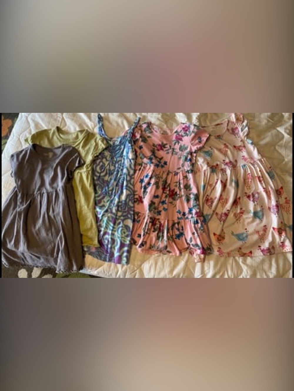 Lot of 5 spring summer dresses sundresses chickens floral Hawaiian solids